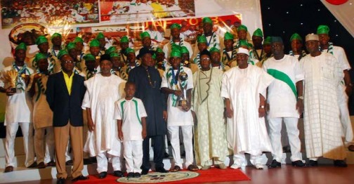President Jonathan and Other Dignitaries at the Welcoming Reception for the Victorious Flying Eagles in November.