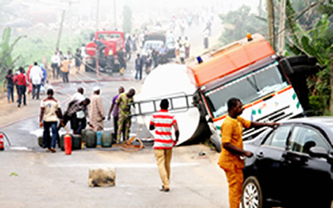 THE CRASH SCENE ON AJUWON ROAD, IJU IN LAGOS ... ON THURSDAY. CREDITS: STANLEY OGIDI
