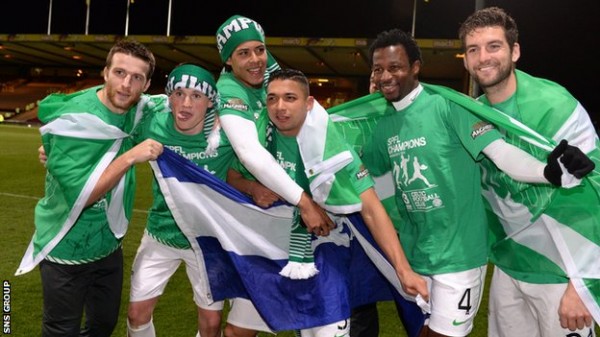 Celtic Players Celebrates Securing the SPL.