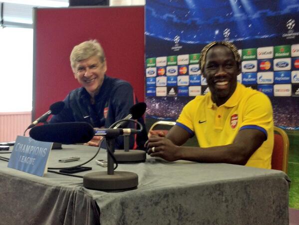 Sagna and Arsene Wenger During a Champions League Press Conference.