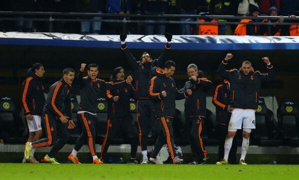 Ronaldo Celebrates Real's Passage Into the Last-4 of the Champions League from the Westfallenstadion Dugout in Dortmund.