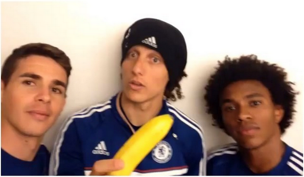 David Luis, Oscar, and Willian Pictured With a Banana.