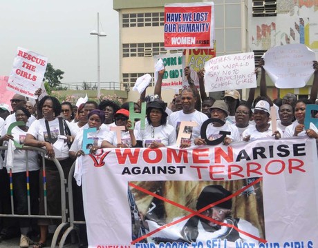 WOMEN ARISE AGAINST TERROR PROTESTING AGAINST THE ABDUCTION OF CHIBOK SCHOOL GIRLS IN LAGOS ON MONDAY (12/5/14). 