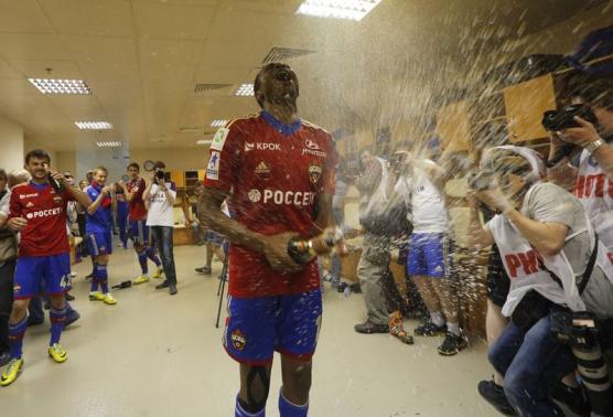 Ahmed Musa Celebrates Winning His Second Russian Premier League Winner's Medal on Thursday. Image Credit: Reuters.
