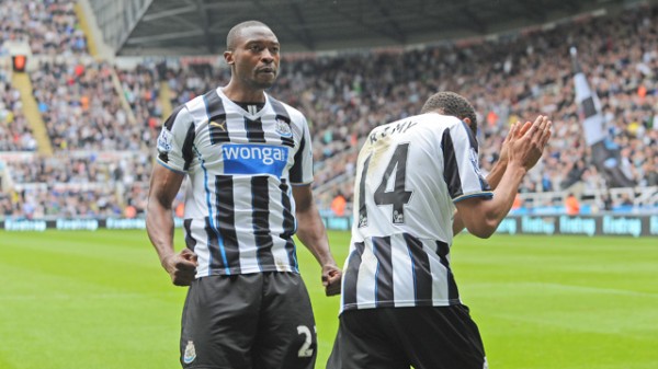 Shola Ameobi Celebrates Scoring at St. James' Park in What Could Become His Final Home Game for His Career-Long Team. 