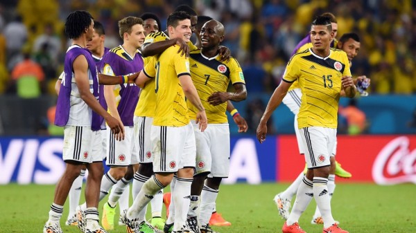 James Rodriguez Celebrates Goal With Team-Mates. Getty Image.
