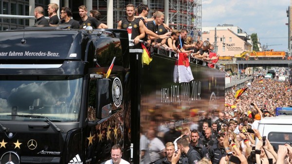 Germany's Open-Roof Top Bus Parade in Berlin. Image: AFP.