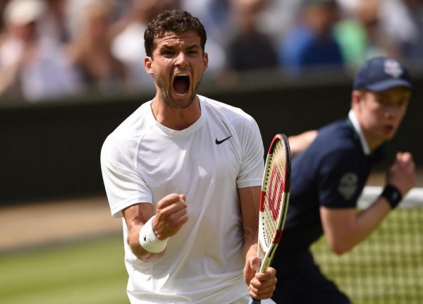 Gregor Dimitrov Celebrates His Straight Sets Win Over Andy Murray At Wimbledon. Image: AELTC.