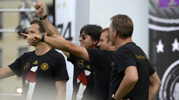 Coach Joachim Low and His Technical Crew On Open-Top Bus. Image: AFP.