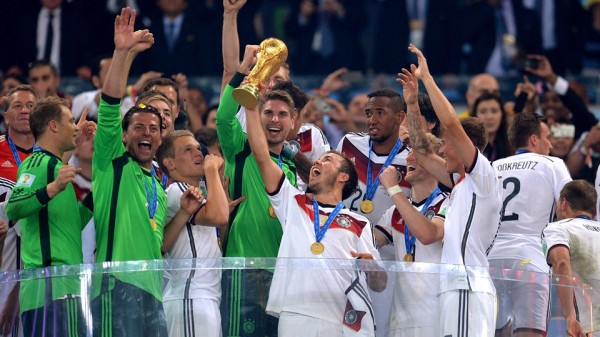 Mario Gotze Lifts the World Cup Trophy at the Maracana. Image: Fifa via Getty Image.