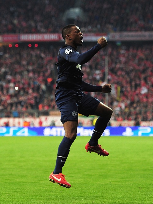 Patrice Evra Celebrates His Goal Against Bayern Munich Last Season.