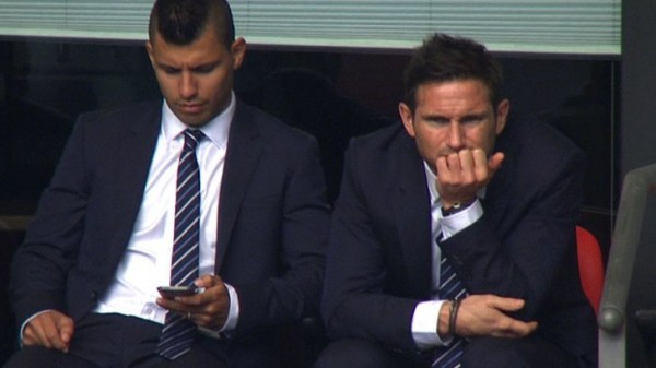 Argentine Striker Sergio Aguero and New York City Loanee Frank Lampard Watches the Community Shield Match from the Stand.