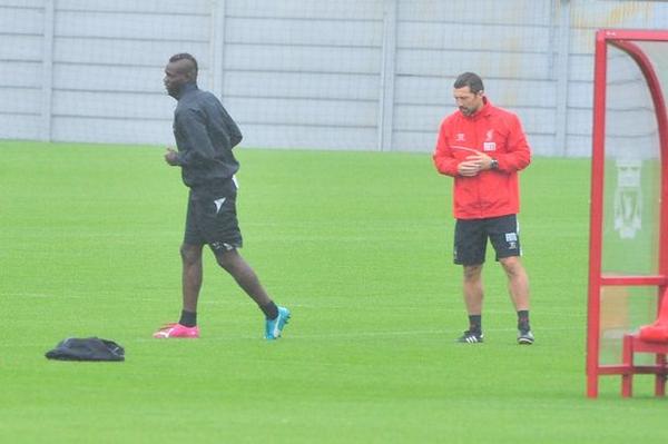 Balotelli Pictured in Liverpool's Training Kit at Melwood on Monday Afternoon. 