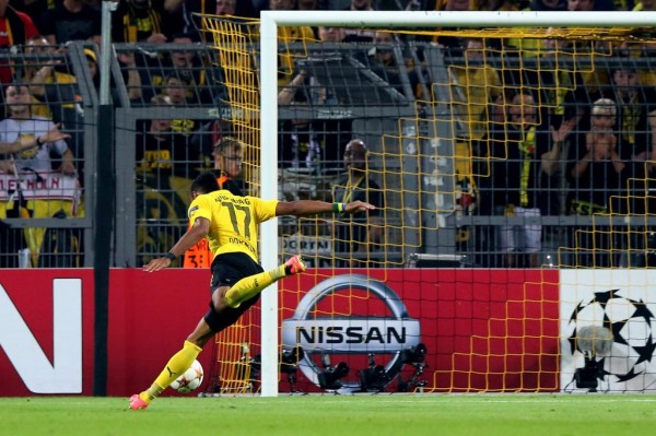 Gabonese Pierre-Emerrick Aubameyang Scores Against Arsenal In Dortmund. Image: AP.