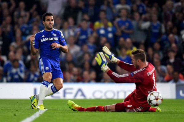 Cesc Fabregas Scores His First Competitive Goal for Chelsea Against Schalke. Image: Getty.