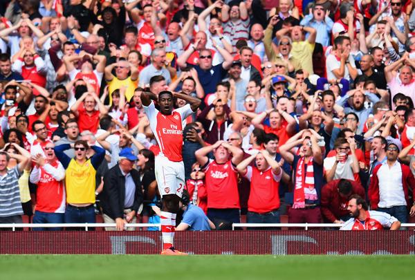 Danny Welbeck, After His Effort Rebounded Off the Inside of the Post. Image: Getty.
