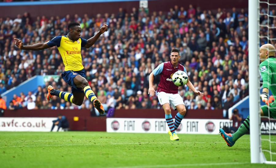 Danny Welbeck Scores His First Arsenal Goal at Villa Park. Image: Getty.