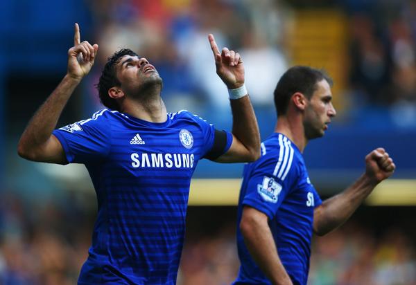 Diego Costa Celebrates AFter Scoring His Fifth Goal of The 2014-15 Season. 