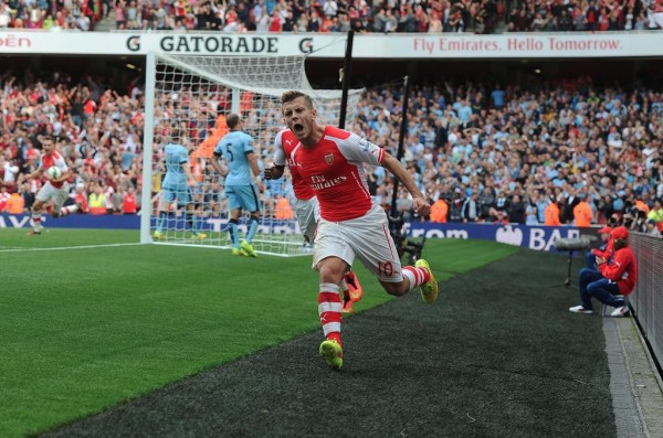 Jack Wilshere Celebrates His Equaliser at the Emirate. Image: Getty via Arsenal.  