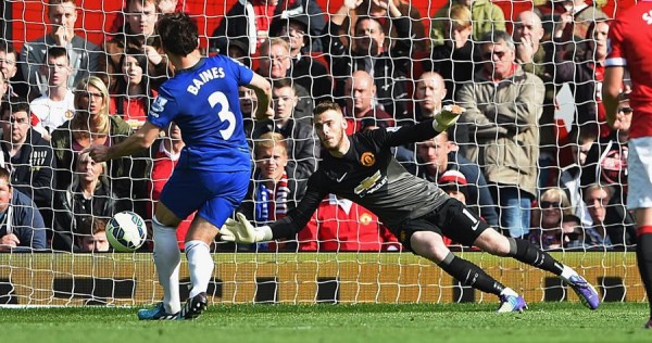 David de Gea Saves Leighton Baines' Penalty in First-Half Injury -Time Against Everton on Sunday. Image: Getty.