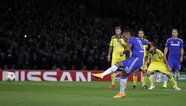 Didier Drogba Converts His First Chelsea Goal Since Return Against Maribor. Image: Getty.