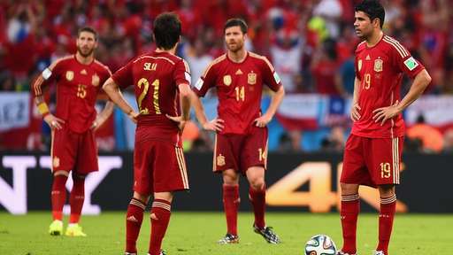 Diego Costa Stunned After Spain's Loss to Chile at the 2014 Fifa World Cup. Image Getty.