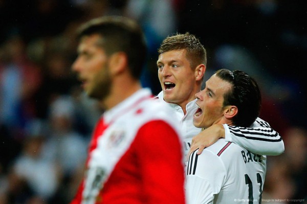 Gareth Bale Celebrate With Toni Kroos After Scoring Real's Opener Against Vallecano. Image: AP.