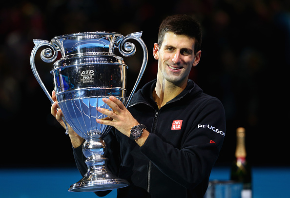 Novak Djokovic With the Barclays ATP World Tour No. 1 Trophy at London's O2 Arena. Image: Clive Brunskill/Getty Images.