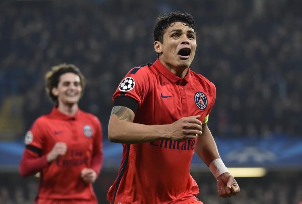 Thiago Silva Celebrates Scoring the Vital Goal Against Chelsea at Stamford Bridge.