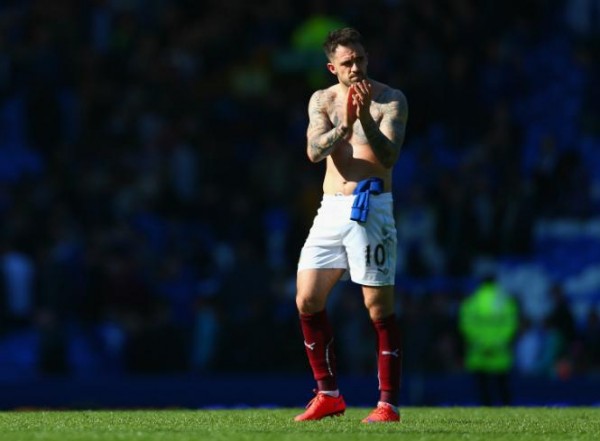 Danny Ings Applauds Visiting Supporters at the KC Stadium Following Burnley's Relegation. Image: PA.