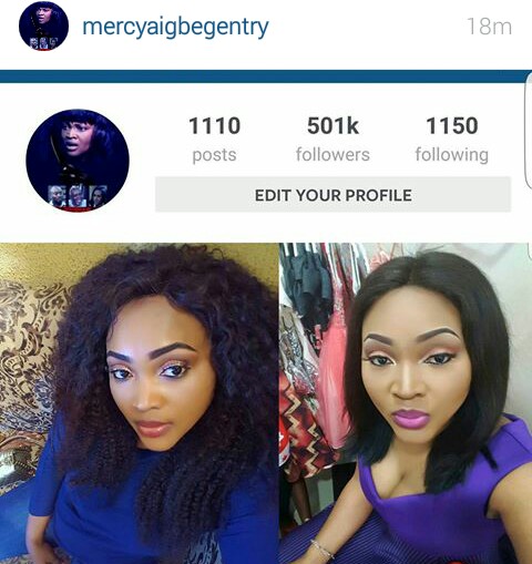 nollywood ac!   tress mercy aigbe reaches 500k followers on instagram appreciate fans i!   nformation nigeria - instagram model 18m followers