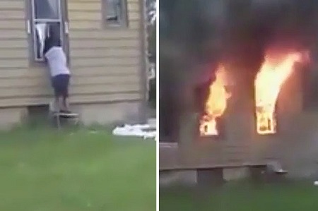 inside woman ablaze sets boyfriend someone apartment her man fire trapped horror moment