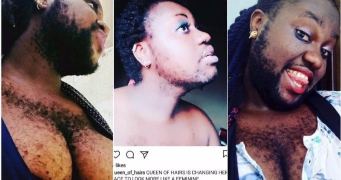 Nigerias Hairiest Woman Queen Okafor Shaves Her Beard Photos