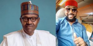 Collage photo of Buhari and Banky W