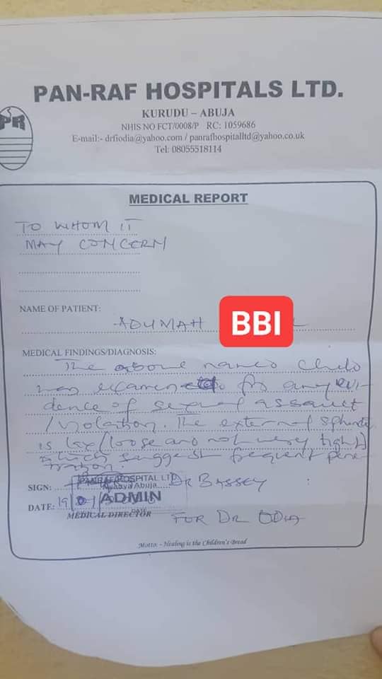 Medical report from an hospital