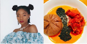 Collage photo of Singer Simi , Amala, and Gbegiri soup