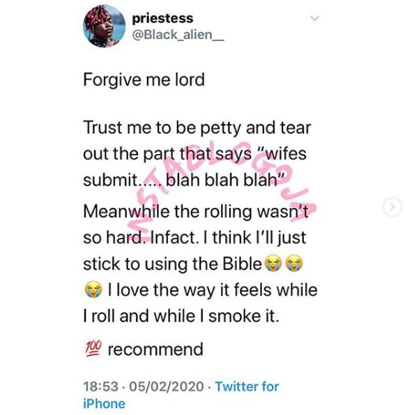 Feminist Use Bible Verse To Roll Weed