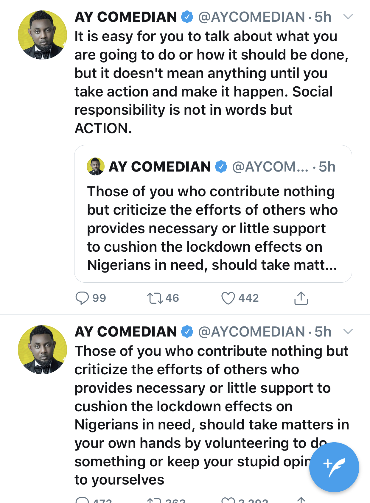 The comedian’s tweets