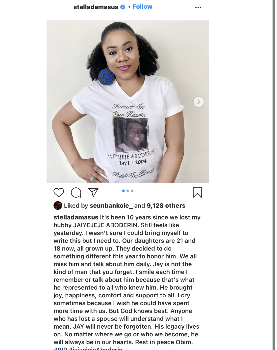 Actress Stella Damasus Pays Tribute To Her Late Husband Jaiyejeje Aboderin Who Died 16 Years Ago