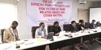 A file photo of Justice Doris Okuwobi and other members of the Lagos Judicial Panel.